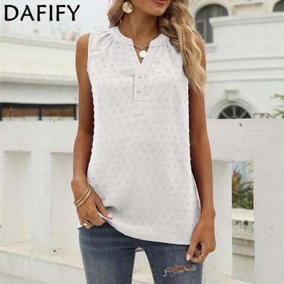 Women's Fashion Summer Casual Solid Color Print Sleeveless V-Neck T-shirts and Tops