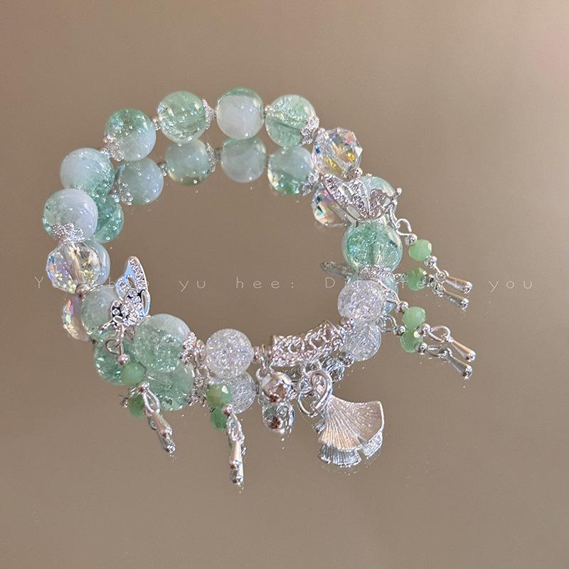 Bow Zircon Crystal Beaded Glass Bracelet New Chinese Retro Bracelet Fashion Versatile High Sense Jewelry Women