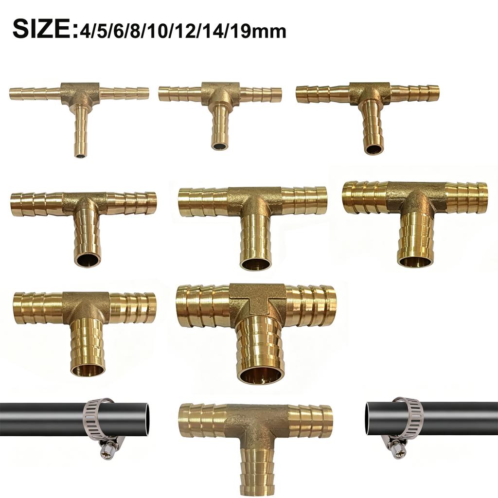 4/5/6/8/10/12/14/19mm Hose Barb Tail Tee 3 Ways Reudcing Brass Pipe Fitting Splitter Coupler Adapter Connector Water Gas Oil