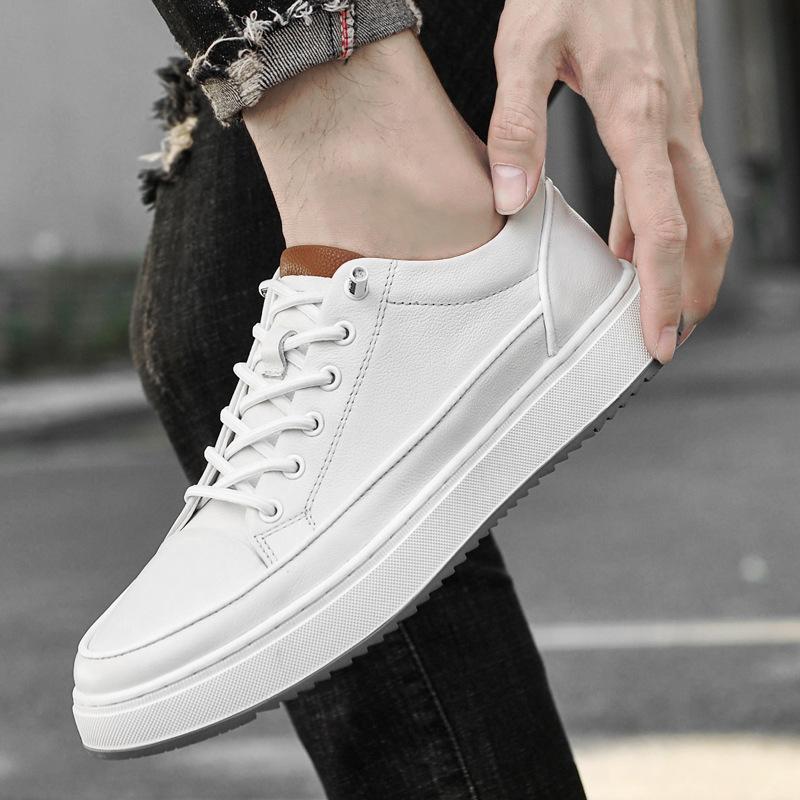 Men's shoes leather shoes first layer cowhide board shoes trend low-top sports and leisure shoes men's small black shoes