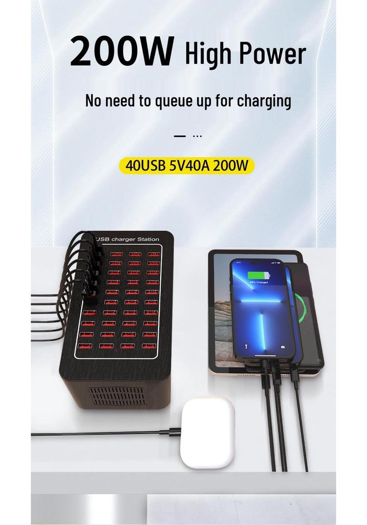 Smart Multi-Port USB Charger with Auto-Recognition (10-40 Ports)