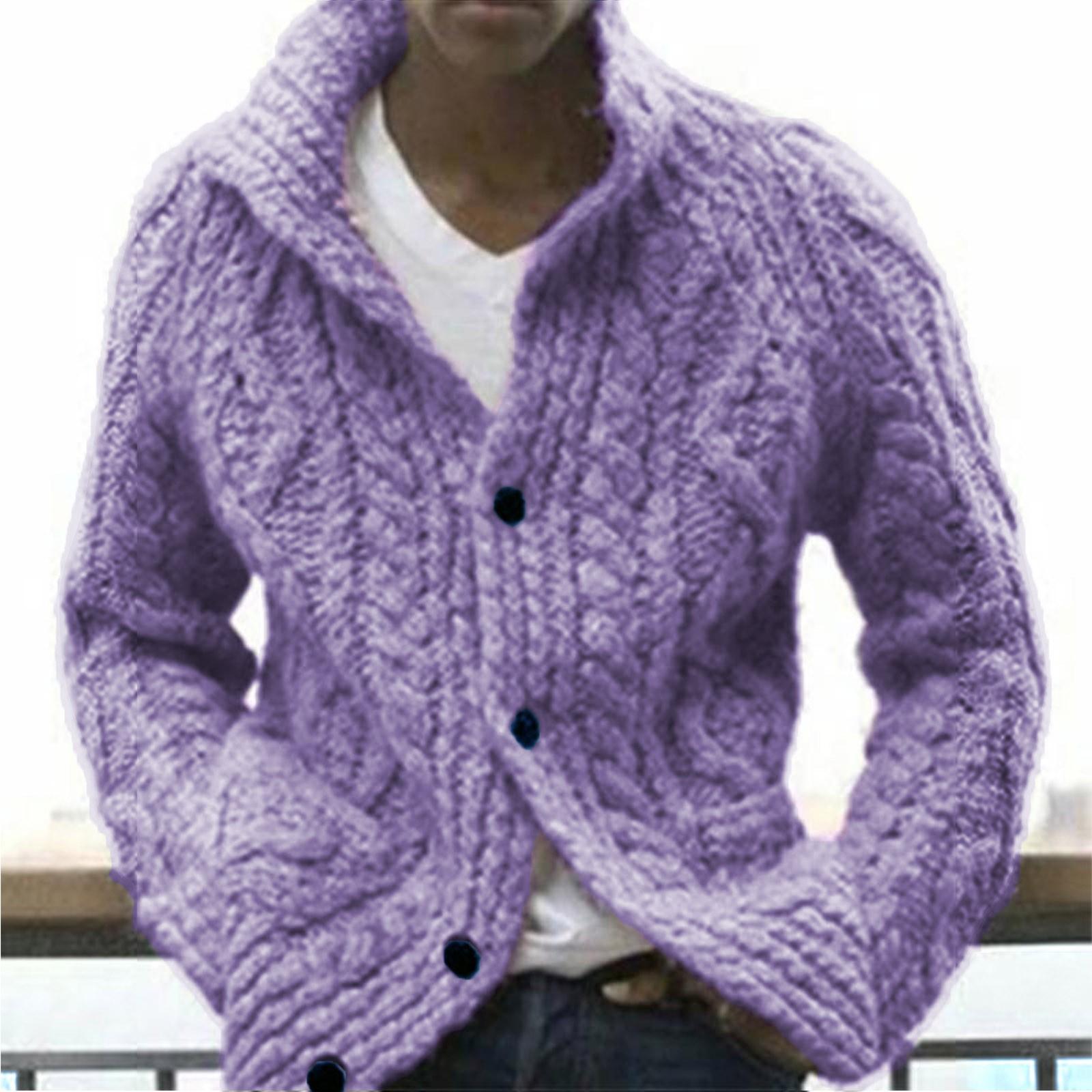 

Европейские и американские мужские вязаные пальто и зимние свитера с капюшоном и высоким воротником XL фиолетовый