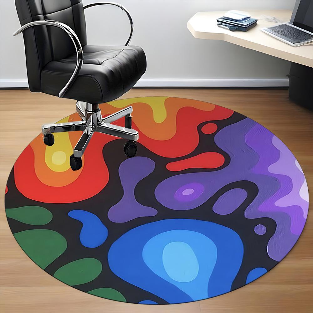 1pc Abstract Colors Office Round Area Rug, Indoor Mat Suitable For Office, Under Office Chairs Bedroom Living Room Home Decor, Room Deco