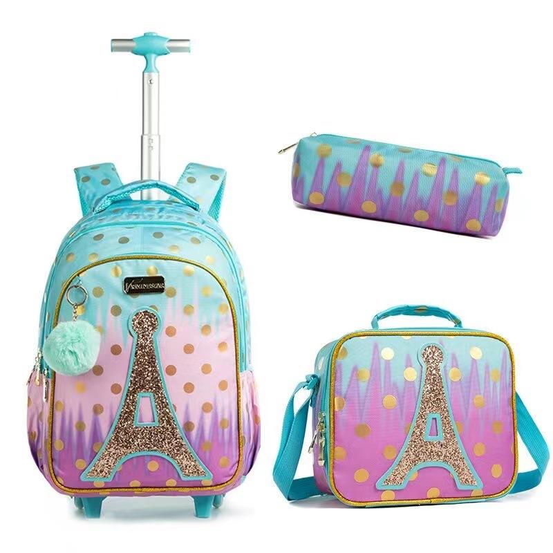 Children S School Backpack Set Wheeled Backpack Trolley School Bag With Wheels For Boys Girls Students Backpack With Lunch Bag