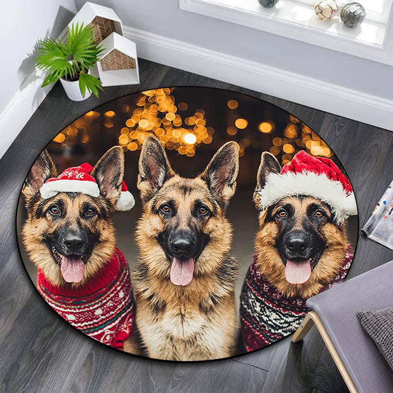 

German Shepherds Round Area Rug,Carpet Rug for Living Room Bedroom Sofa Playroom Decor,Non-slip Floor Mat 80cmx80cm