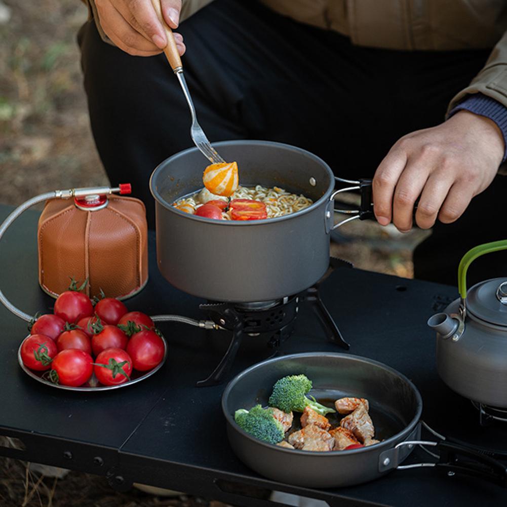 3PCS Camping Cookware Set Pot Pan Kettle Outdoor Tableware Kit 2-3 Person with Mesh Bag for Backpacking Picnic Hiking