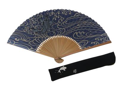 Folding Carp Thin Karaki Handmade by Kyoto with Fan Case and Gift [Hasegawa] Fan, Design, Wood, Craftsmen, Box.