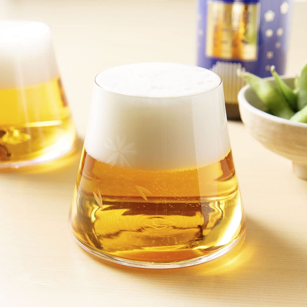 Edo When you pour Mount Fuji Tajima Glass Mount Fuji Hoei Glass Pair with Wooden Box Clear Cherry Blossom Pink [Handmade Glass] beer, appears! +