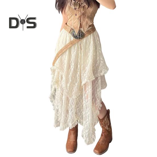 

Ретро-юбка с эластичной высокой талией, кружевная юбка нестандартного дизайна, длинная юбка-миди во французском стиле с вышитым кружевом и цветочным узором абрикосовый