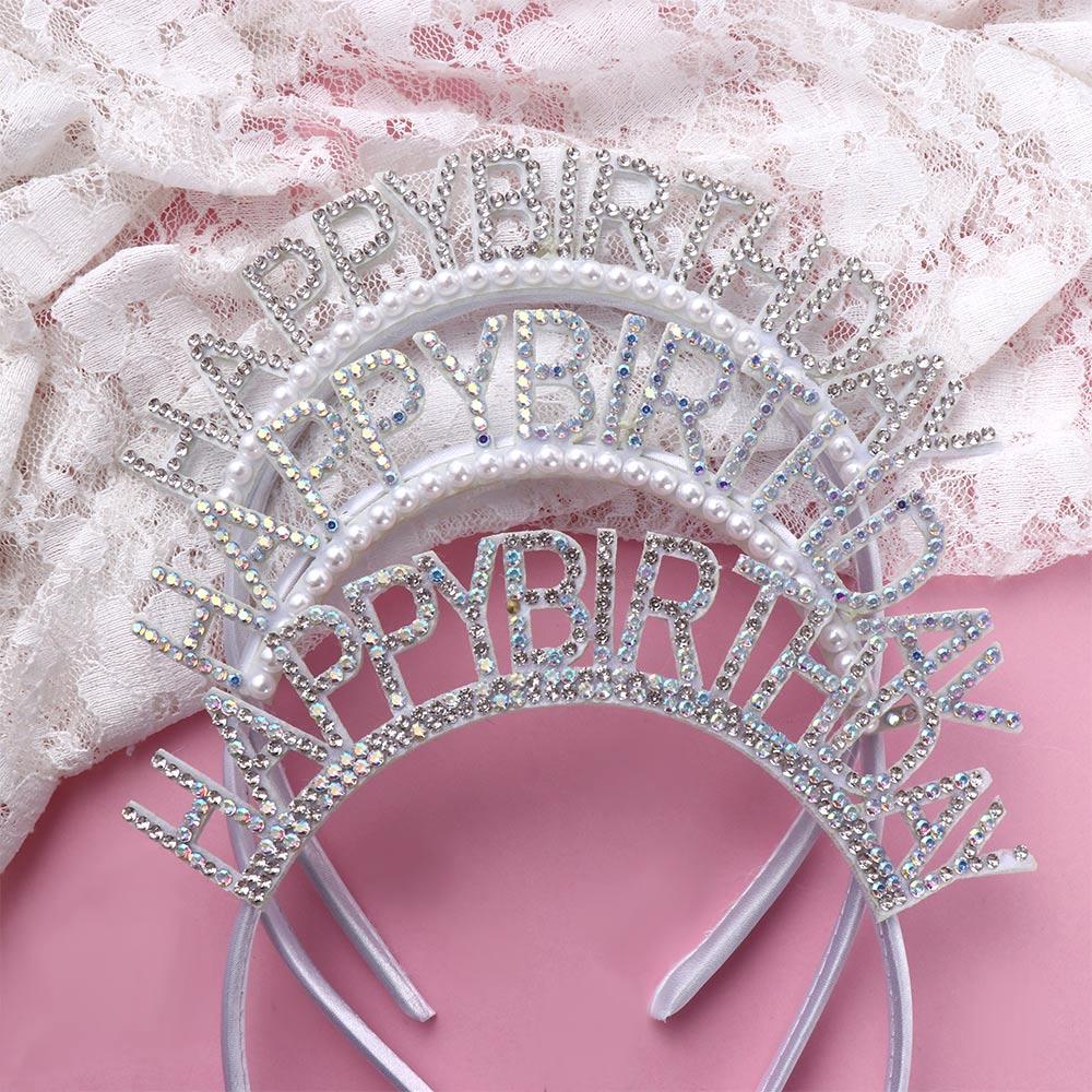 Birthday Decoration Rhinestone Crown Birthday Hair Hoop Female Jewelry Happy Birthday Headband