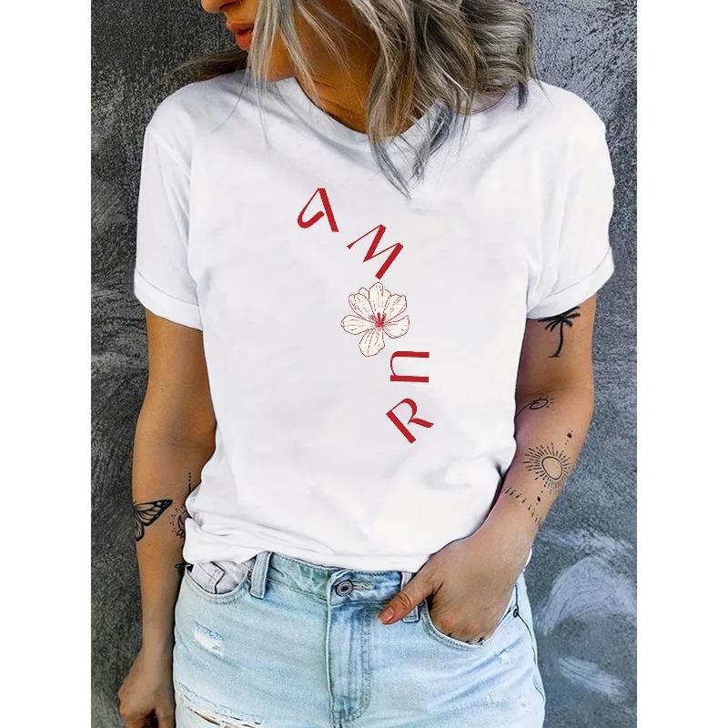 Women'S Casual Round-Neck T-Shirt with Stylish Letter Print for Spring and Summer