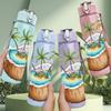 1PC Tropical Coconut Island Palm Tree Print 750ml Color Plastic Sports Water Bottle Leakproof Flip Straw Lid Suitable for Sports Office Home Use