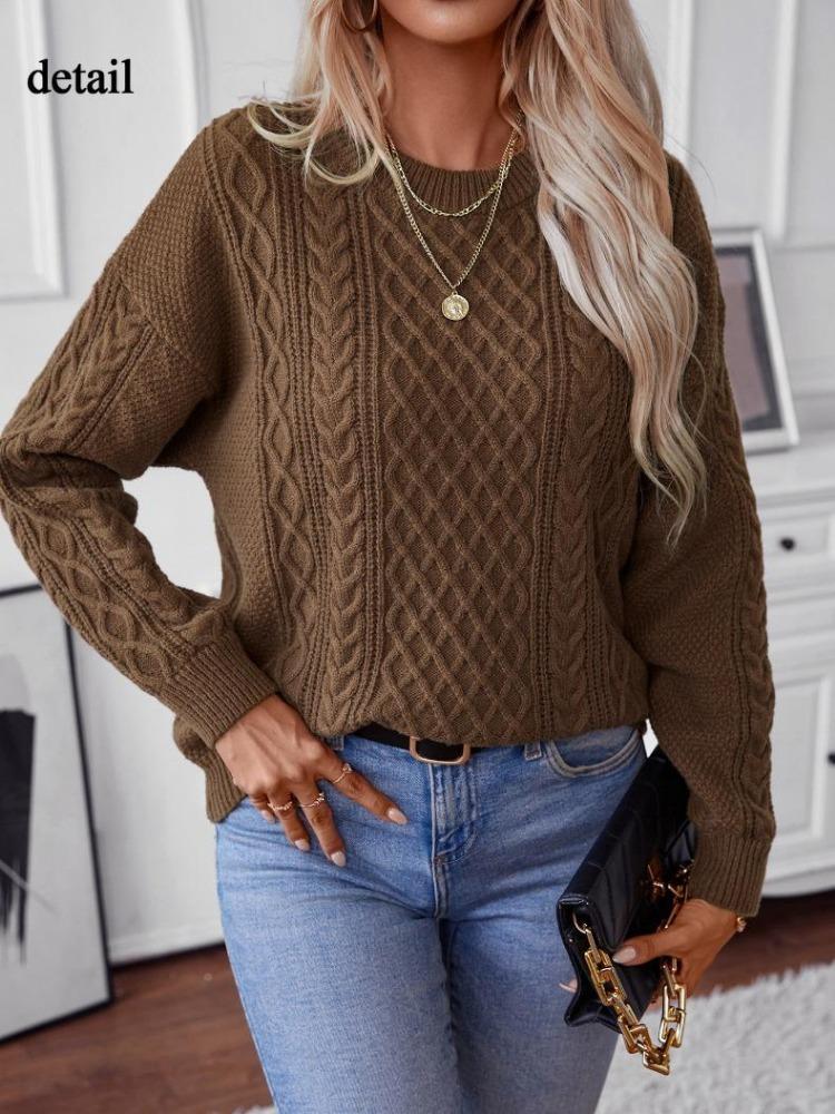 Women Chunky Cable Knit Oversized Pullover Sweater Crew Neck Long Sleeve Solid Color Casual Woven Tops Fall