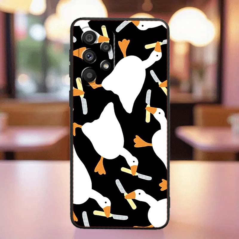 Cartoon Anime Entenmuster für Samsung A41 A35 A34 A33 A32 A25 A24 A23 A21s A06 A05 A04 A03 Note 10 20 Ultra 5G Schwarze Handyhülle