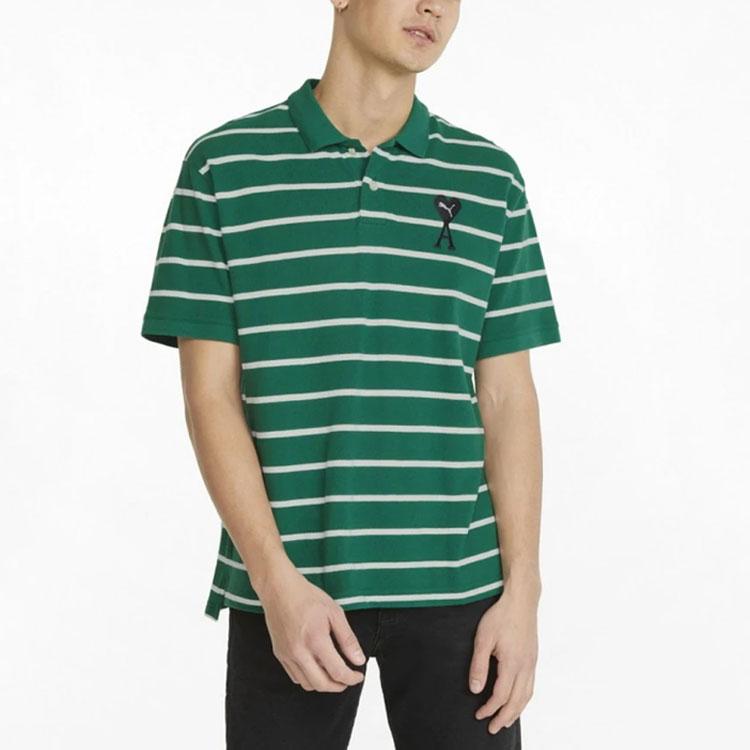 Puma X Ami Collaboration SS22 Heart Logo Contrast Stripe Short Sleeve Polo Shirt Men Tops Light-Green 534067-96