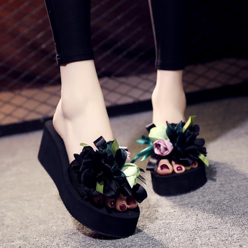 Elegante Damen Bohemian Stil Applikationen Blumen Knospen Hausschuhe Für Strand Spaß