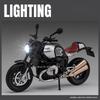 1:12 Scale R Nine T HP4 Motorcycle Model Car Toy Alloy Diecast Light Music Shock Absorption Motor Miniature Models Ornament Gift