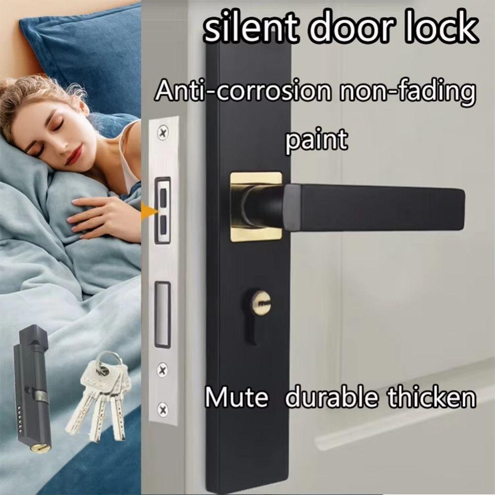 Silent Door Handle Lock Keys Set Square Bedroom Door Lock  Interior Exterior Doors