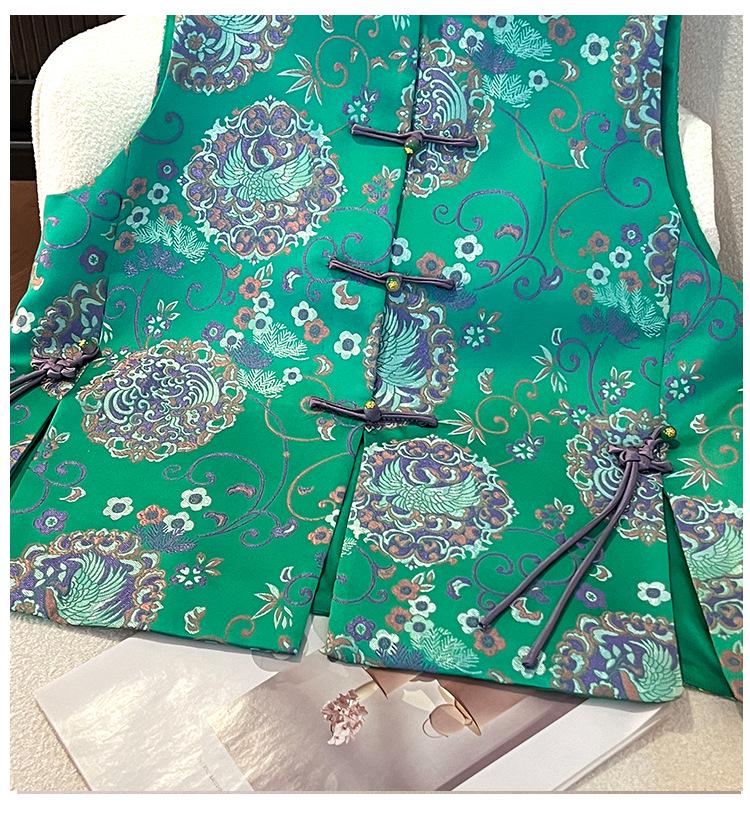 Women's Spring New Silk Brocade Tang Suit Vest with Frog Buttons