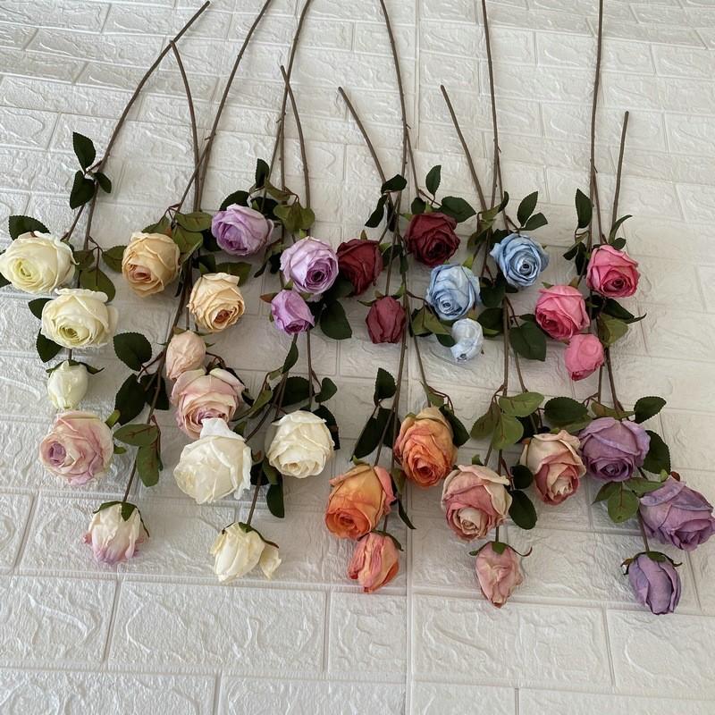 Artificial Rose Branch 3head Long Stem For Event Decor And Photography Props