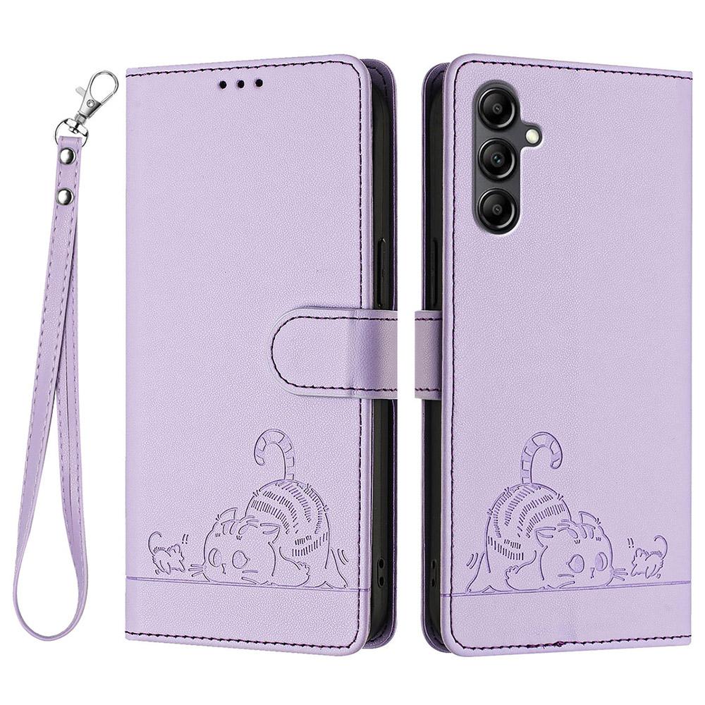 For Samsung Galaxy A15 4G/5G Case with Strap RFID Blocking Leather Wallet Phone Cover Cat Mouse Pattern