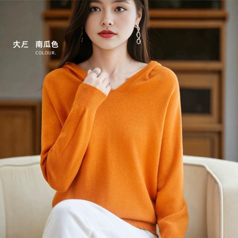 Women S Loose Hooded Long Sleeve Knit Sweater Color Block Commute Style