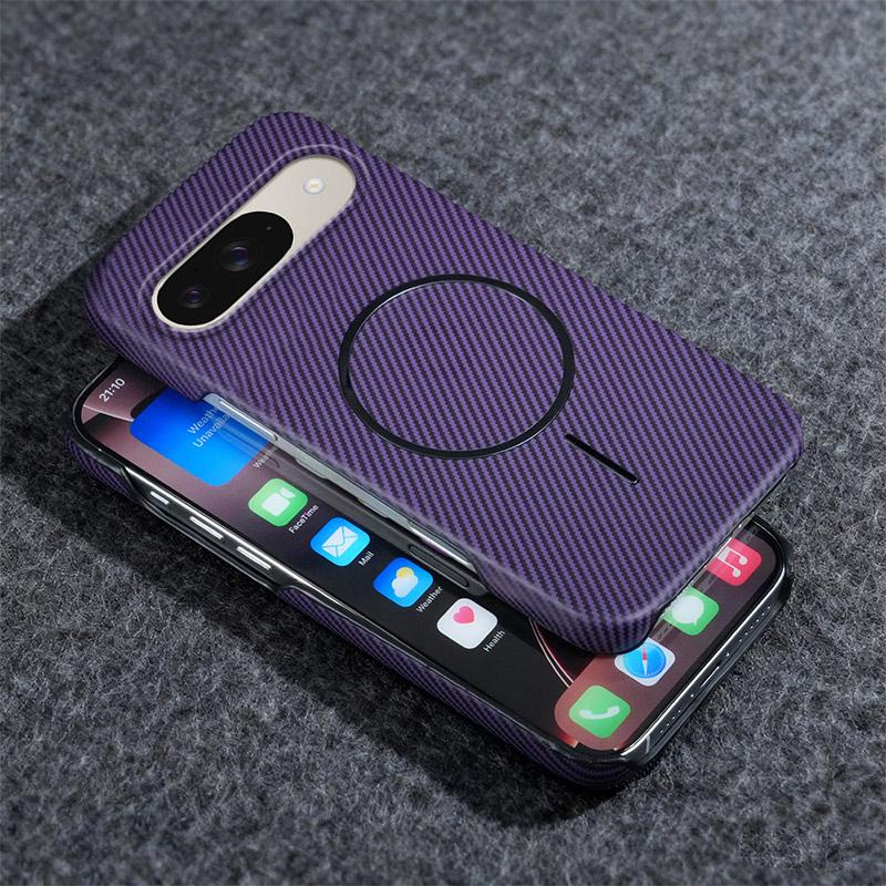 Halfframe Carbon Fiber Kevlar Texture PC For Magsafe Phone Case For Google Pixel 10 9 A Pro ProXL Magnetic Wireless Charge Cover