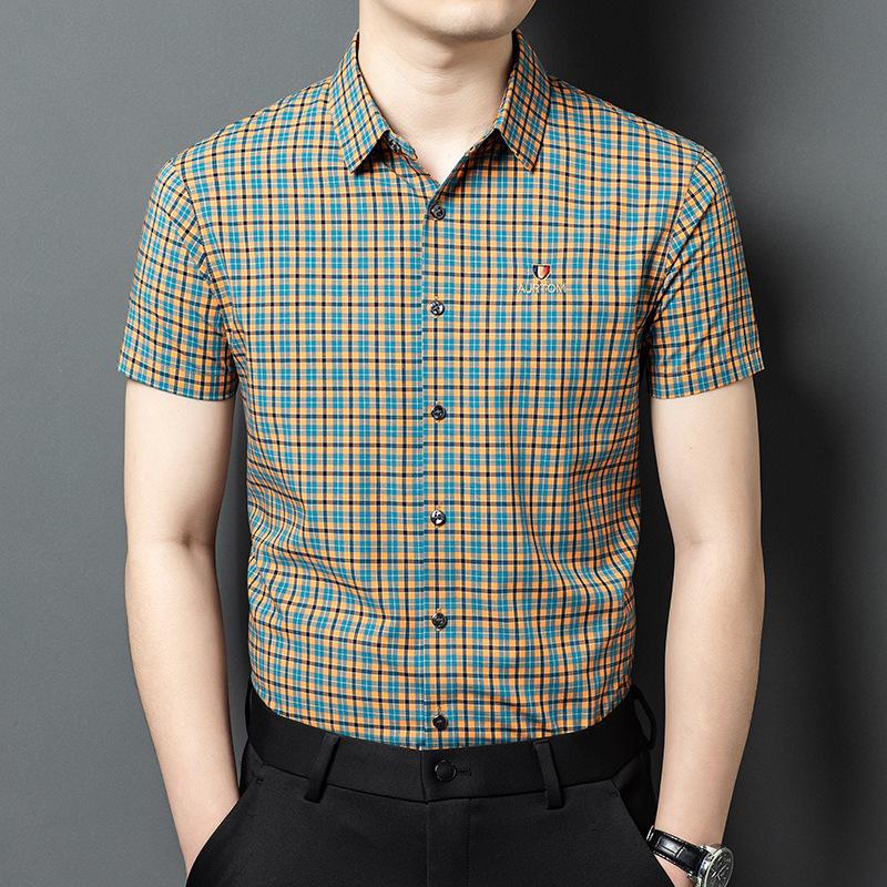 Summer New Men's Short-sleeved Shirt Fashionable Versatile Dad Loose Thin Breathable Plaid Cardigan Shirt
