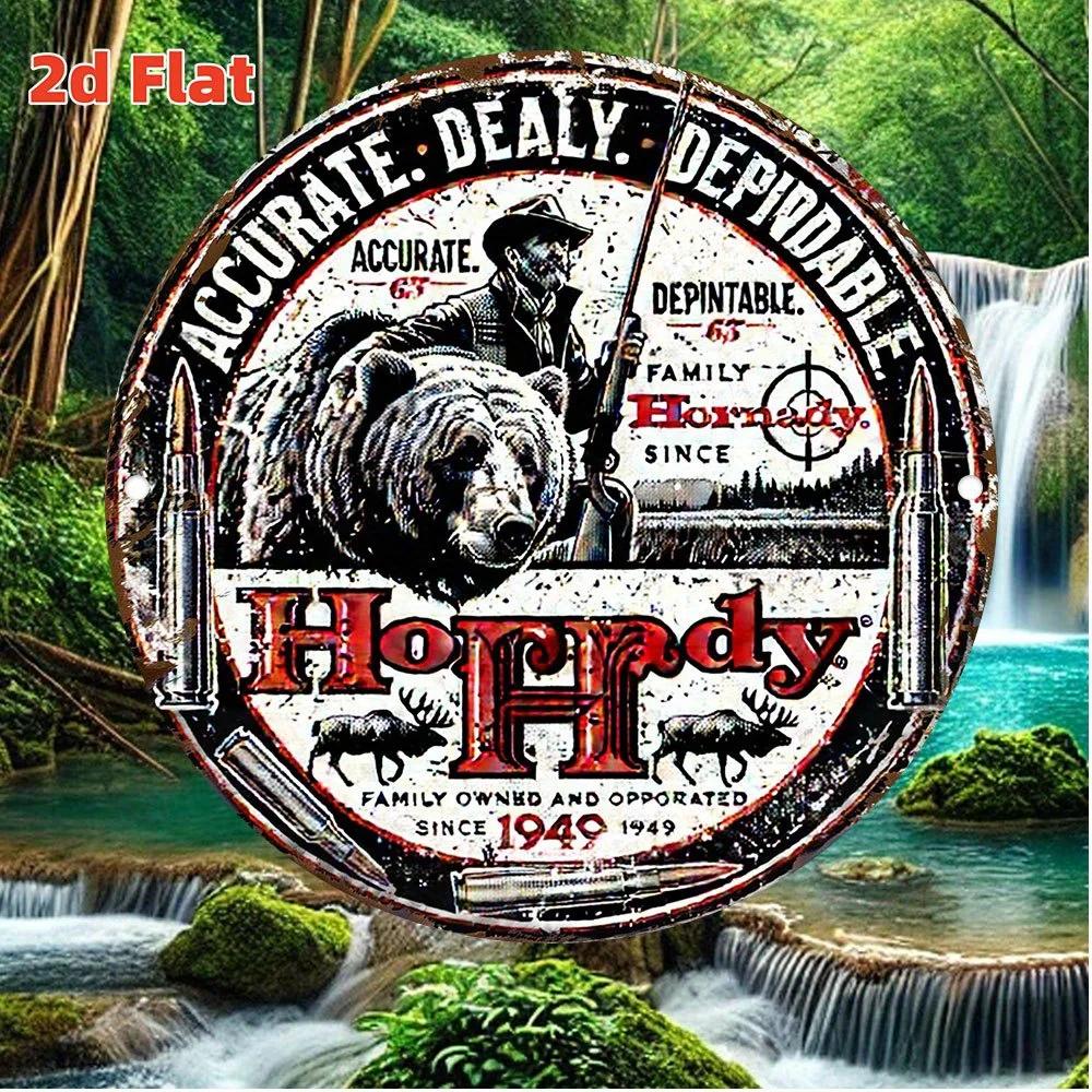 Vintage Bear Hunting Metal Sign Heavy Duty Iron Wall Art for Cabin Home Decor 20x30cm(7.8x11.8inch)