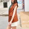 BITCED Sleeveless PU Leather Waistcoat Loose Fit Plus Size Women's Vest Cardigan Short Jacket