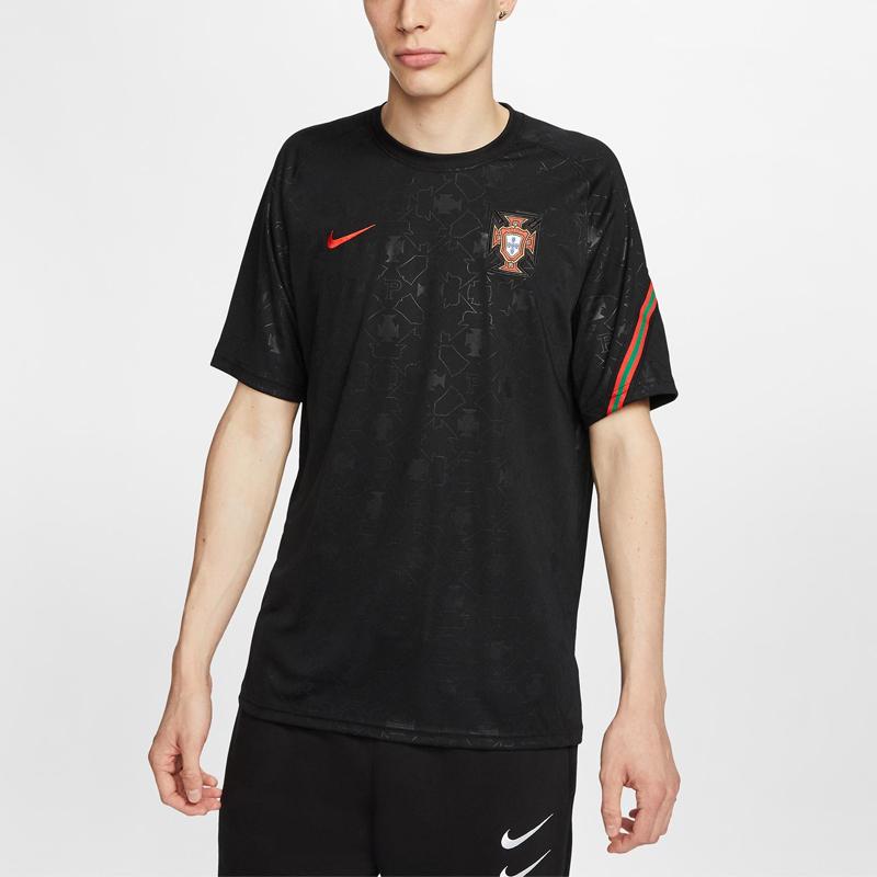 Nike Portugal Men's Pre-Match Short-Sleeve Soccer Top Black Red CD2579-010