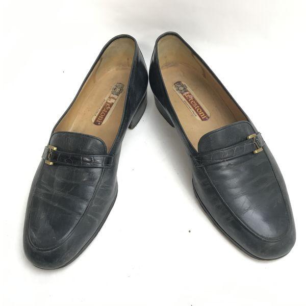 A.Testoni Leather Moccasin Slip-on Loafer 6.5 25 Black Business Dress shoes(USED)