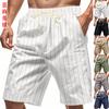 Herren S Leinen Lockerer Schnitt Gestreift Kordelzug Knielang Sommer Shorts