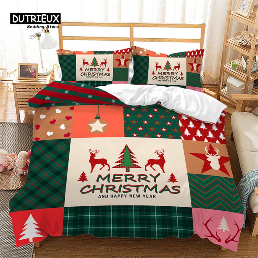Merry Christmas White Bedding Set King Queen Full Twin Size Microfiber Bedroom Decorative 3D Print Duvet Cover With Pillowcases