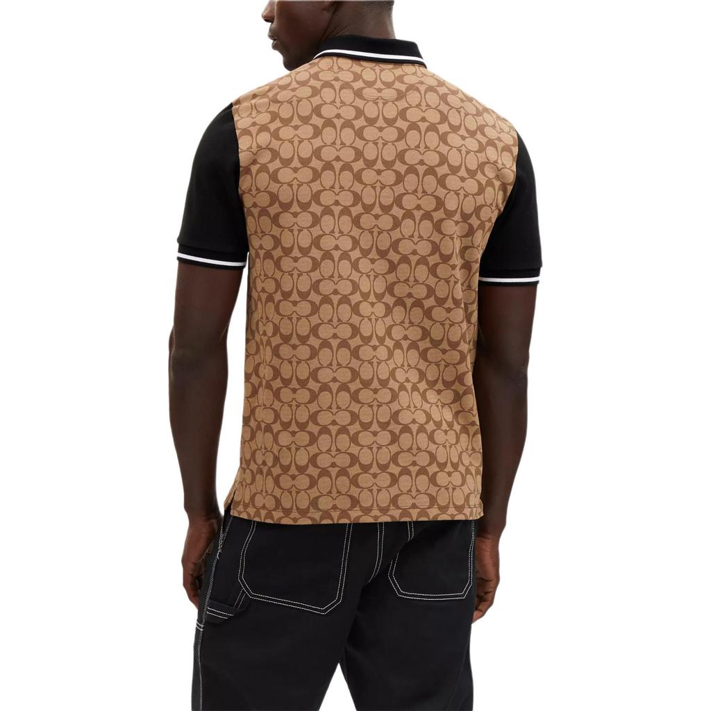 Coach Signature Polo Logo Print Short Sleeve Polo Shirt Men Tops Khaki CO816-OFZ