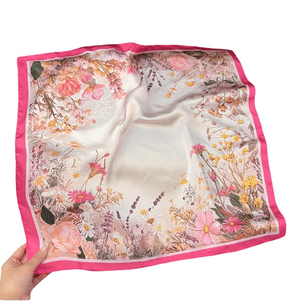 Soft Square Scarf Silk Hijab Foulard Luxury Head Scarf  Women Female розовый