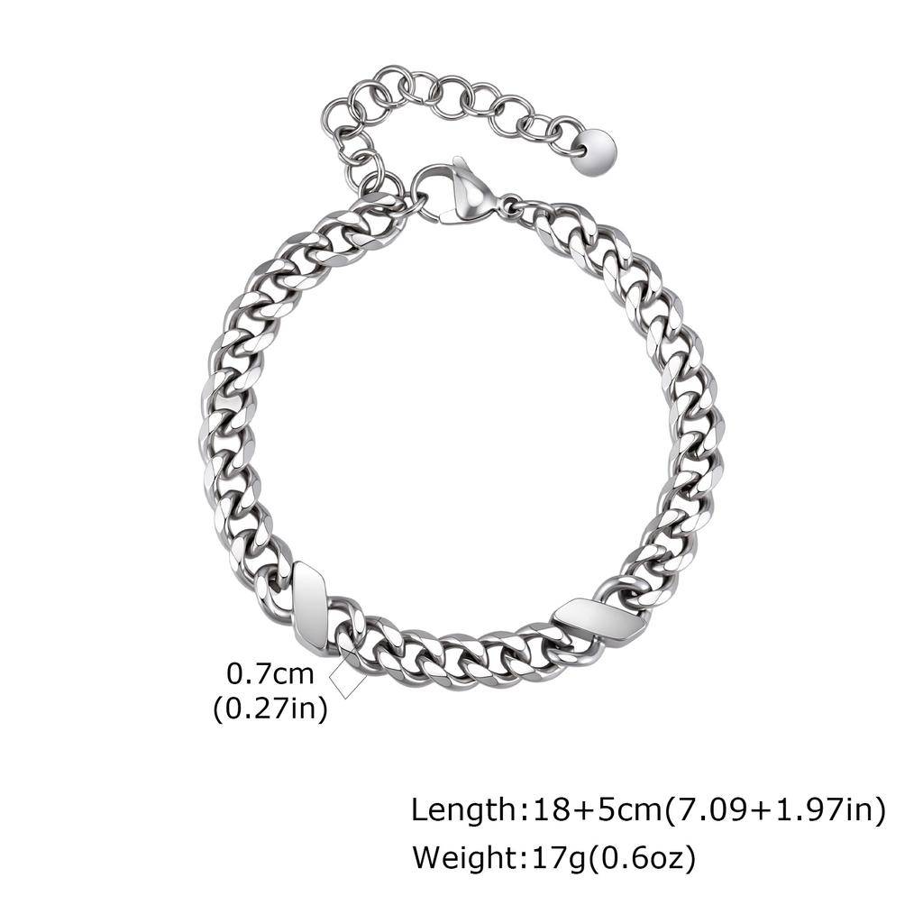 New Men's Chain Bracelets,Silver Color Stainless Steel Cuban Link Wristband,Hip Hop Punk Jewelry Gift