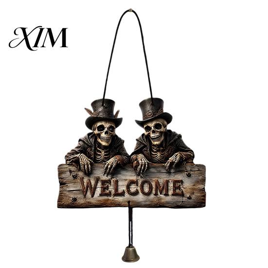 Rustic Holiday Door Sign Halloween Wooden Welcome Hanging Sign, Vintage Farmhouse Hanger with Skeleton Pumpkin Seasonal Window Ornament Ghost,