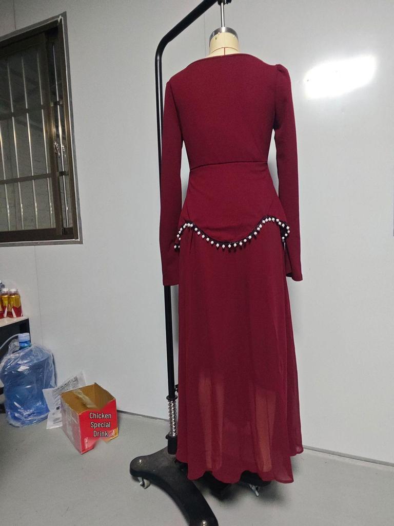 2025 Elegant Long Sleeve Evening Gown - Women's Autumn Winter High-End Dress