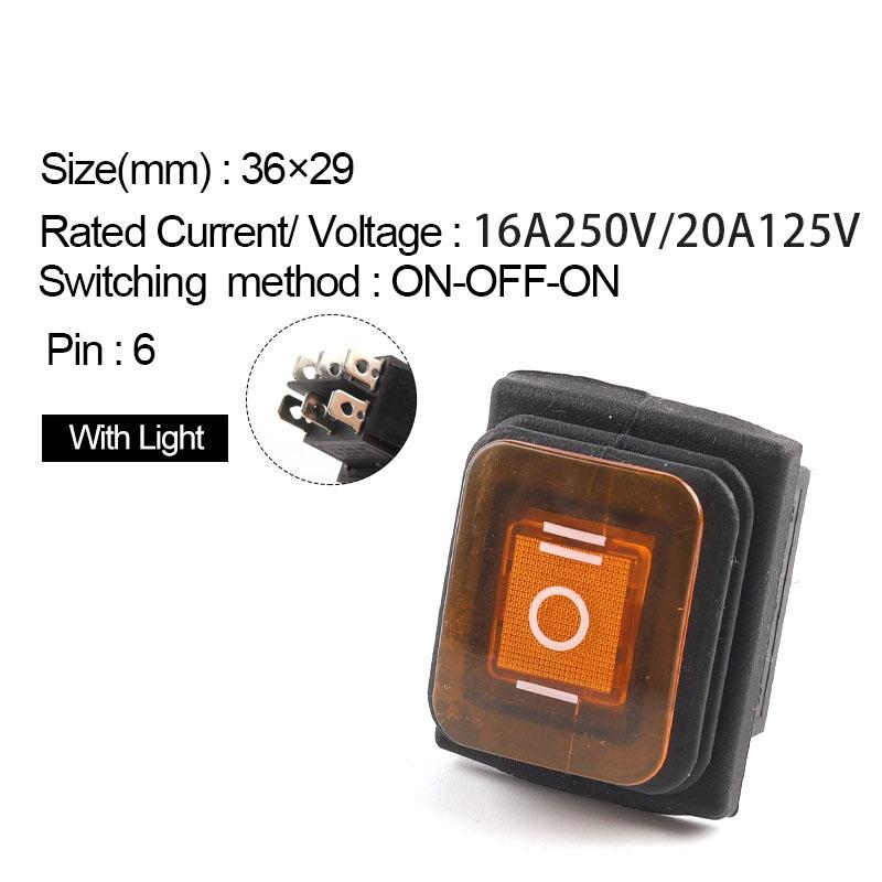 1PCS 36x29mm Heavy Duty Waterproof Rocker Switch 4/6Pin 2/3 Position Light Illuminated 16A 250V KCD4 DPDT Toggle Rocker Switch
