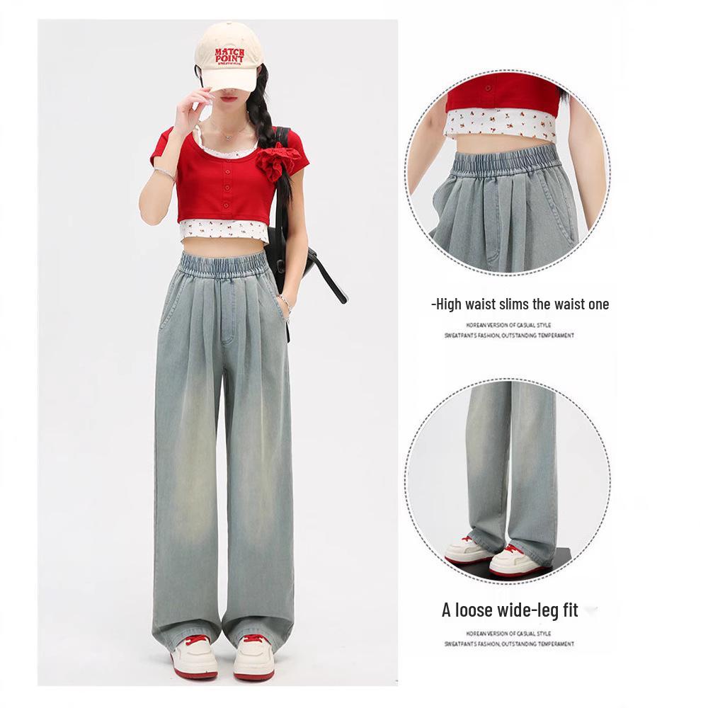 Women’s Tencel Soft Denim High-Waist Loose Jeans – Summer 2024 Retro Wide-Leg Style