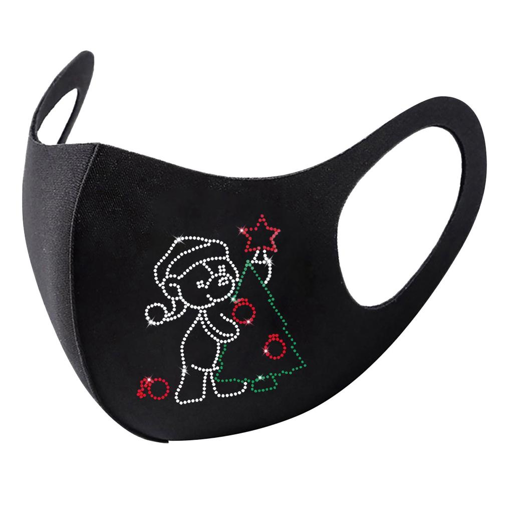 Women Christmas Ice Silk Hot Drilling Rhinestone Face Fashionable Washable Mask