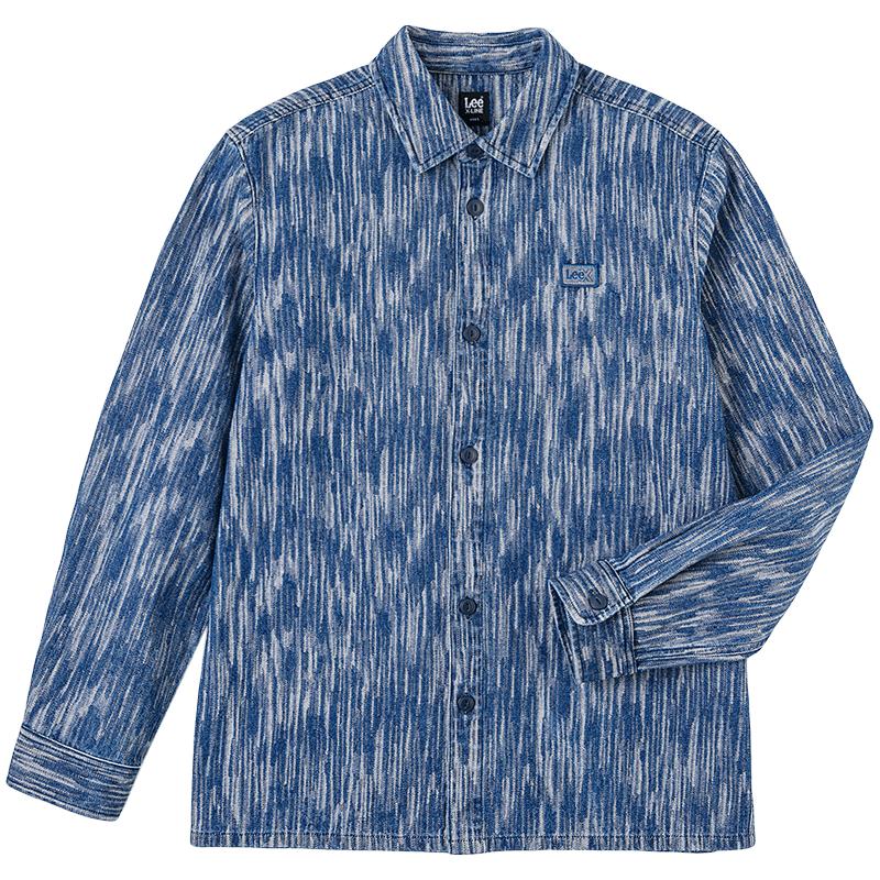 Lee Men s Comfort Fit Jacquard Logo Long Sleeve Denim Shirt L