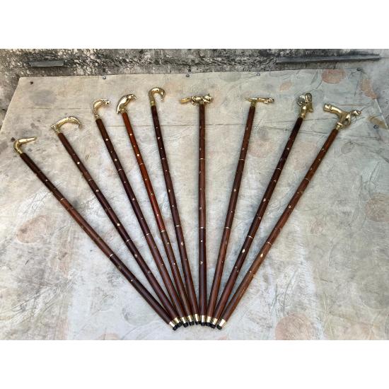 LOT of 9 Antique Brass Walking Cane Wooden Walking Stick Brass Handle Knob Gift