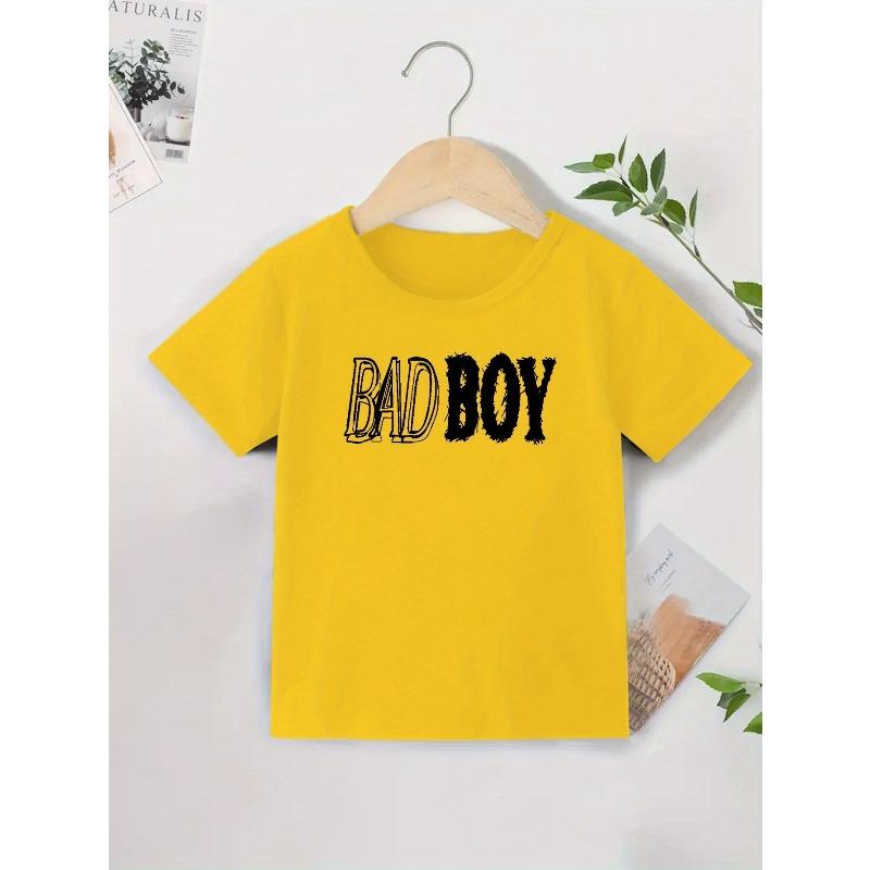 European Size Boys Round Neck Short Sleeved T Shirt with Unique English Print BADBOY