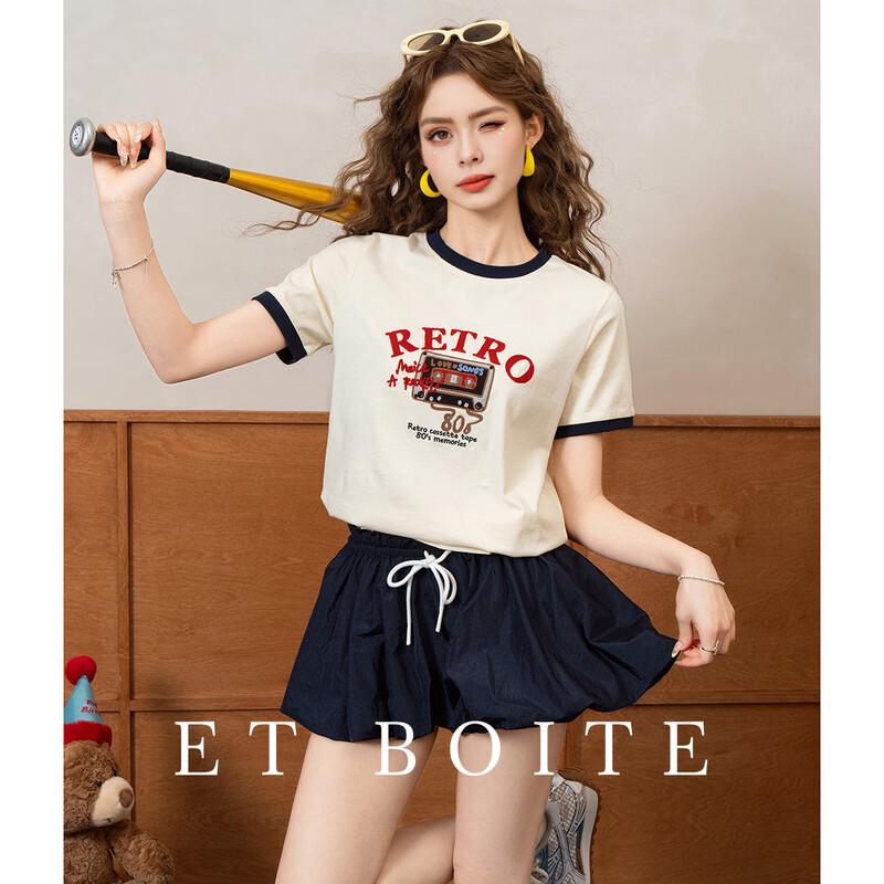 French Box Retro Embroidered Cotton T-Shirt L