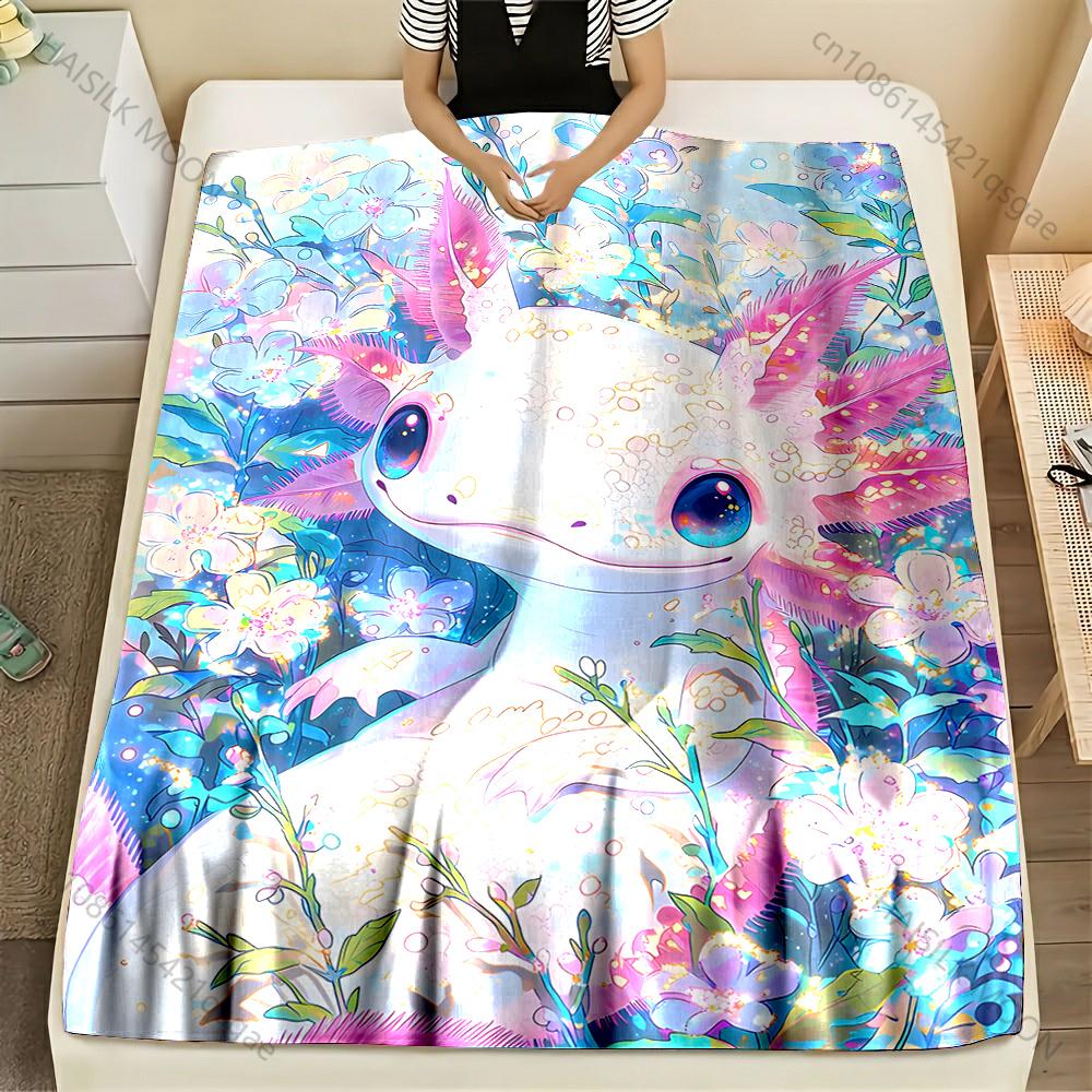 1PC Pink Axolotl with Flowers Print Adult Children Warm Blankets Home Travel Car Soft and Comfortable Suitable for All Seasons