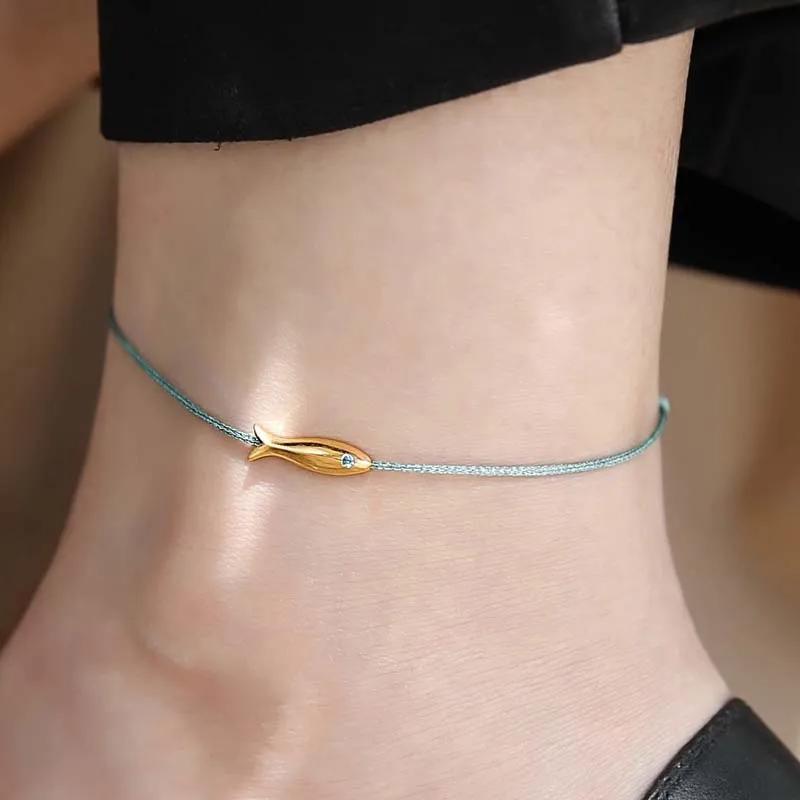 

Fashion Cute Blue String Fish Anklets for Women Bohemian Gold Color Animal Red Rope Adjustable Foot Chain Jewelry Accessories