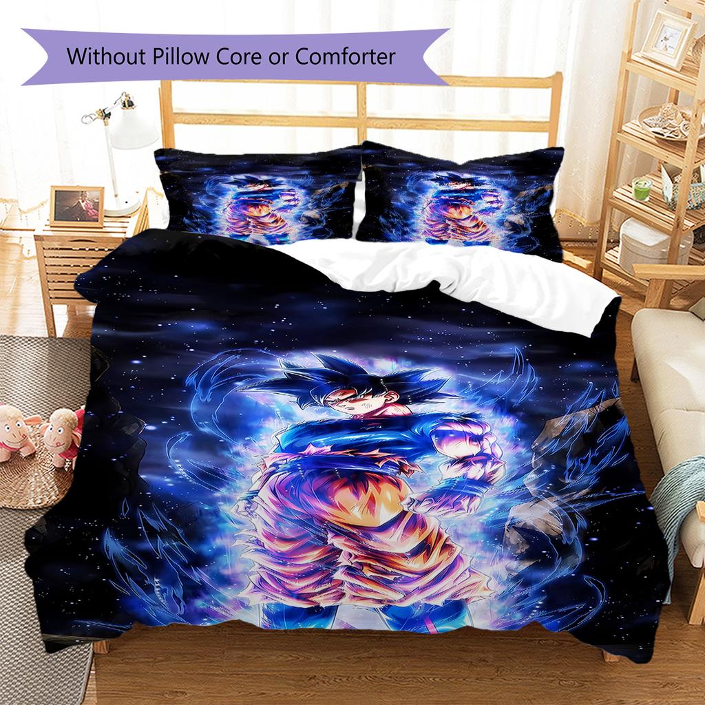 Son Goku Muster Bettwäsche, Steppbett Set Bettbezug Kissenbezug Zuhause Geburtstagsgeschenk (1 Bettbezug + 2 Kissenbezüge, ohne Füllung)