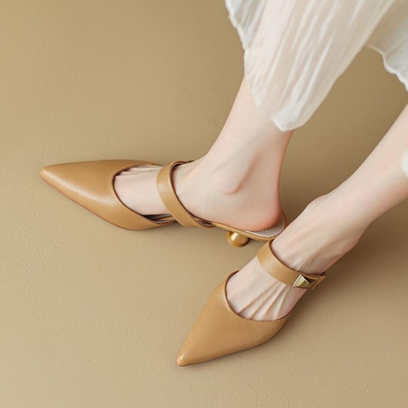 Woman Mules Slippers Leather Sandals Heeled Slides Sexy Pointed Toe Shoes for Women Casual Designer Luxury High Quality H Sandal